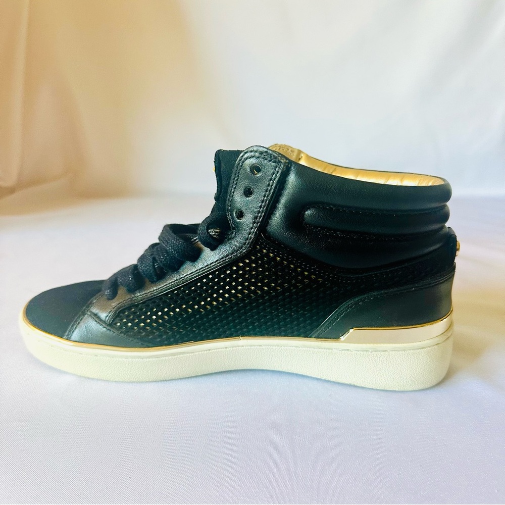 Michael Kors Black Leather Sneakers with Gold Highlights - Picture 5 of 9